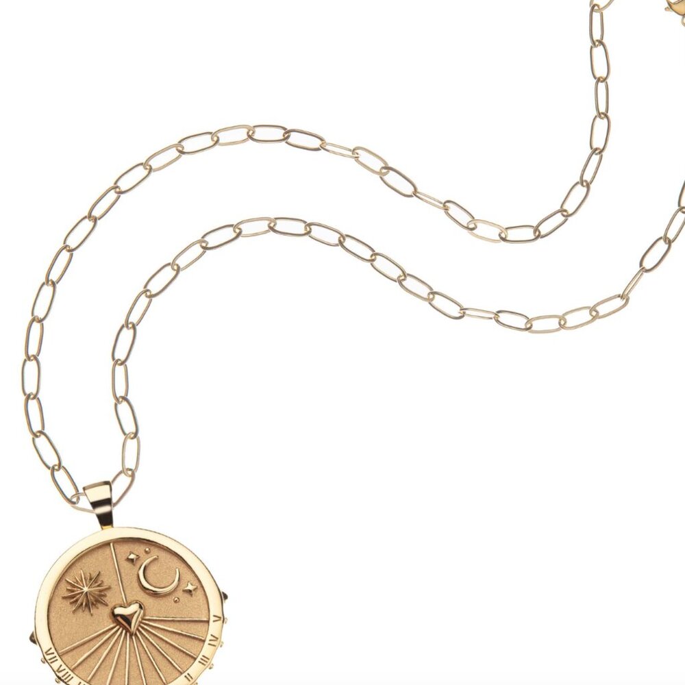 JANE WIN Forever Sundial Pendant Coin- large with link chain
